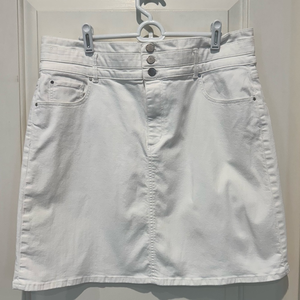 Ann Taylor White Denim Knee-Length Skirt